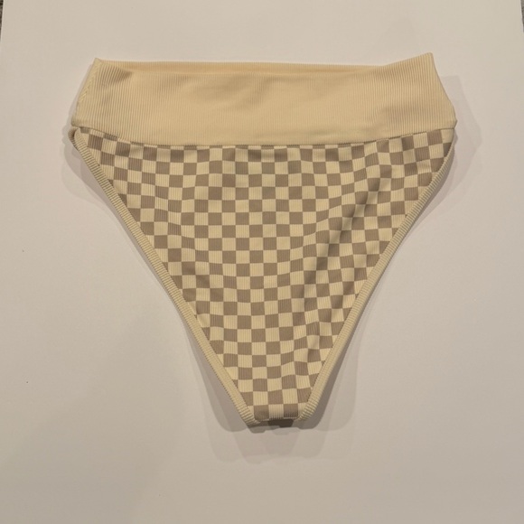 NWOT Beach Riot Eva Bikini in Tan Checkered Top M and Bottoms L High Waisted Set - Picture 3 of 15